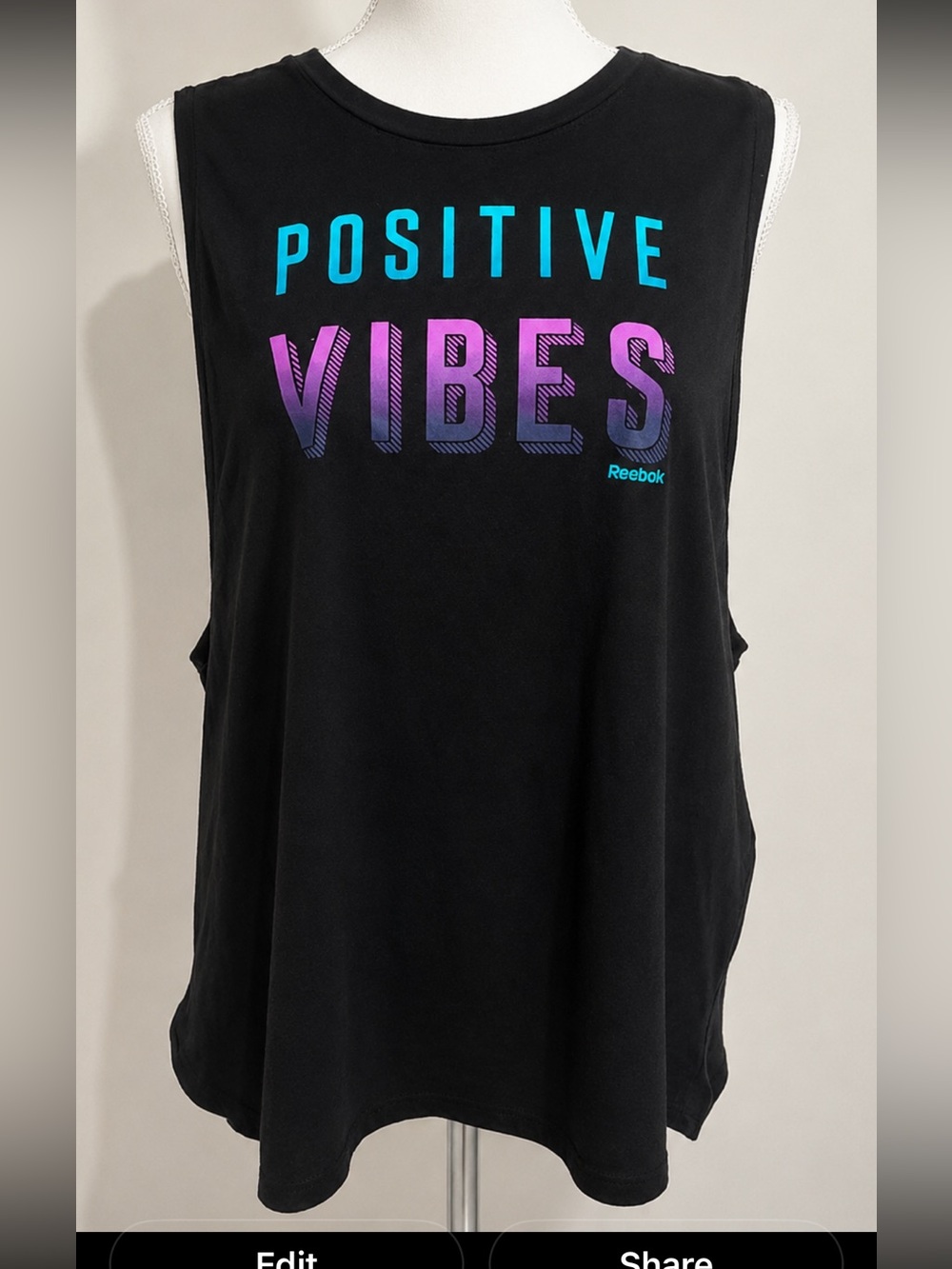 Reebok Positive Vibes Graphic Muscle Tank Top XL Black Athleisure Workout